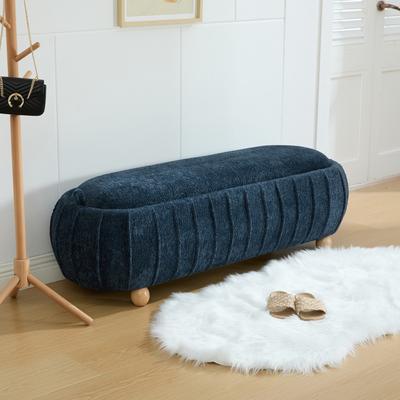 unbranded "55.12"" W Chenille Flip-Top Storage Ottoman Bench, Upholstered Footrest with Rubberwood Legs"