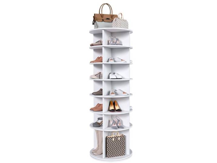 Meuble à chaussures tour à chaussures rotatif 360° 7 niveaux 28 paires autoportant blanc PVC 184 cm FOLYNA
