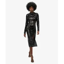 Superdry für Damen. W8011850A Schwarzes Chevron-Kleid mit offenem Rücken (XS), Party, Polyester, Langarm