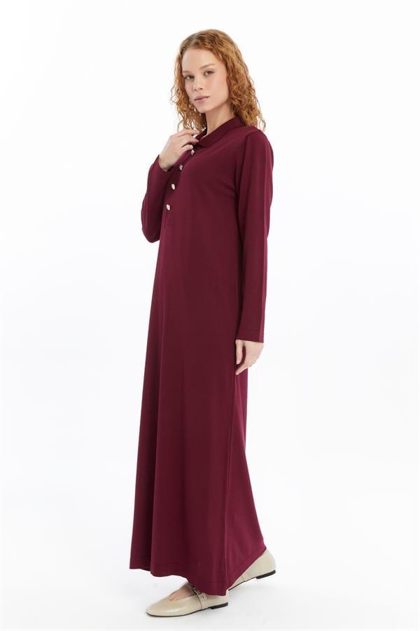 Dames Overhemd Kraag Detailed Half stolp Thin Seasonal Cold Yarn Gebreide kleding Jurk Bourgondisch