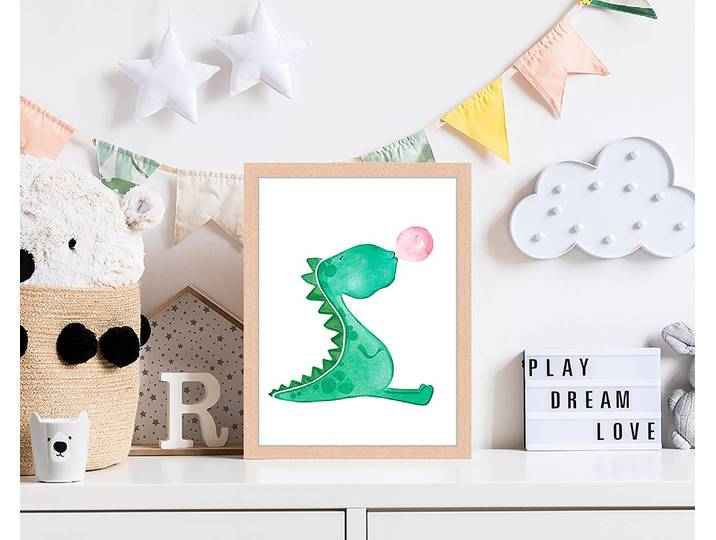 Tableau déco Dinosaur Blowing Bubble Gum 33 x 43cm Multicolore