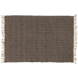 Oviala Business Handgewebter Fransenteppich aus natürlicher Jute schwarz 80 x 200 cm