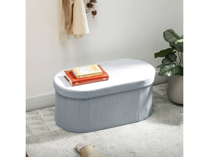 HOMCOM Banquette Rangement Pliable Velours 76x38x35cm Gris Foncé