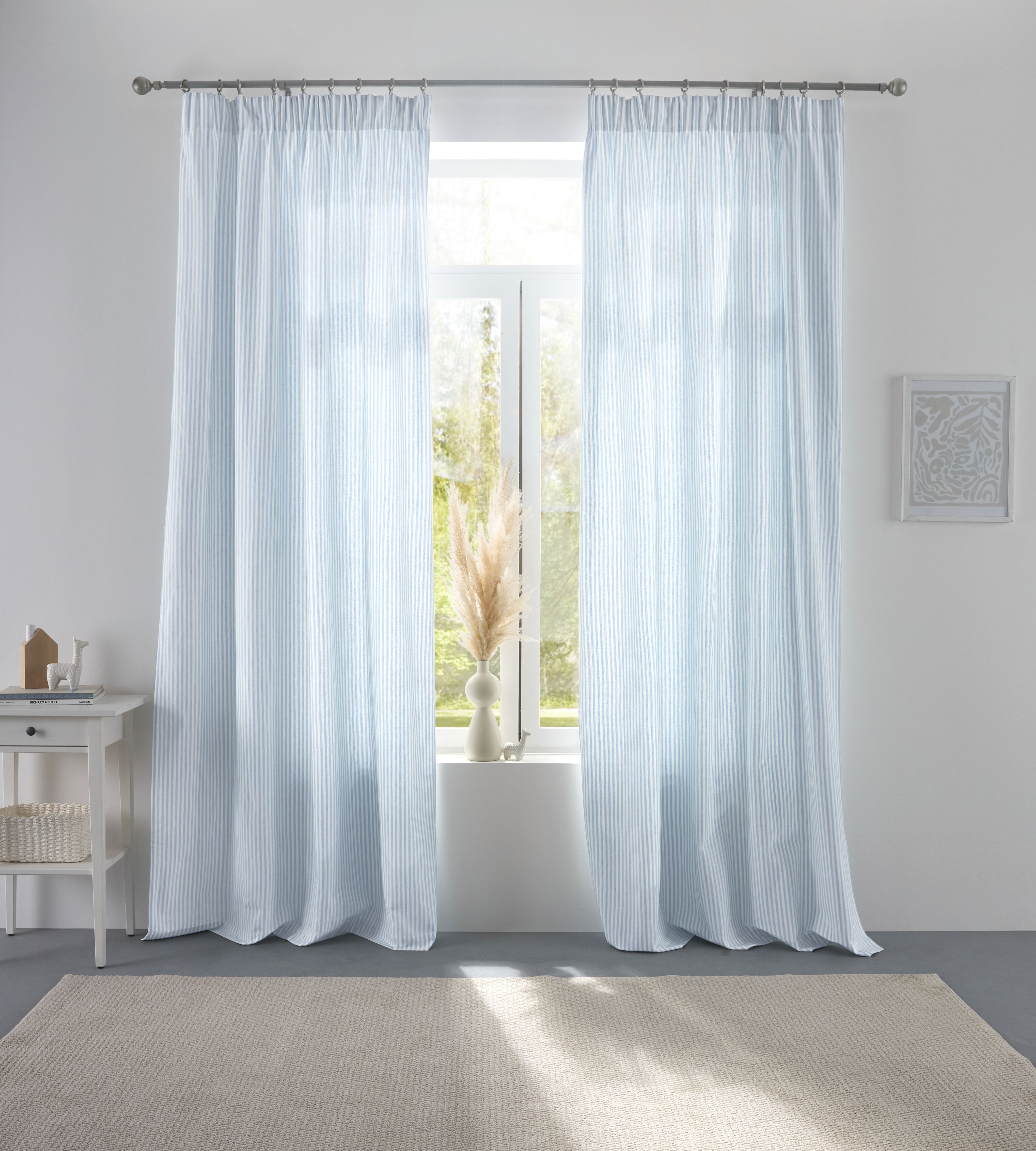 Gardine S.OLIVER "Jorun", blau, B:130cm H:245cm, Baumwolle, Gardinen, Gardine, 100 % Baumwolle, Pflegleicht, modern, Streifen, verschiedene Grössen blau 245cm, Multifunktionsband, 130cm