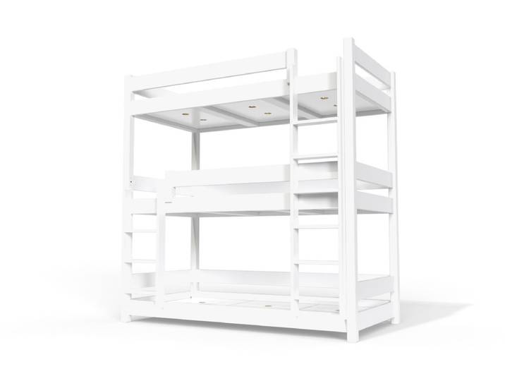 Lit superposé 3 places 90x200 en bois massif ABC 90x 200 Blanc