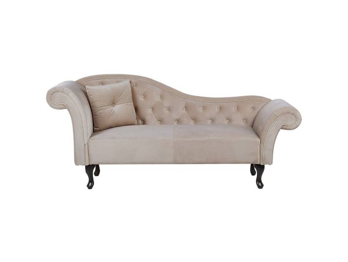 CHAISELONGUE Samtstoff beige linksseitig Lattes