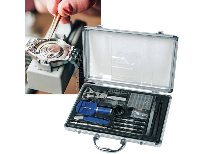 Uhrmacher-Set im Alukoffer, für Reparaturen oder Batterieaustausch