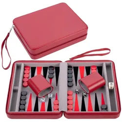 Longfield Backgammon 9" gau/schwarz/rot - Rot mit rits (2 Spieler)