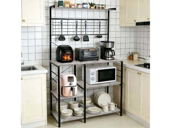 JEOBEST Étagère de Cuisine (sans crochets) - Desserte de Cuisine Industriel - Support pour Micro-Ondes 90×40×168cm - Gris
