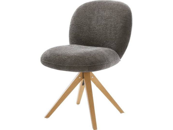 DELIFE Polsterstuhl Nube-Flex, Holzgestell kantig Natur Bouclé Soft Schlamm 180° drehbar Taschenfeder