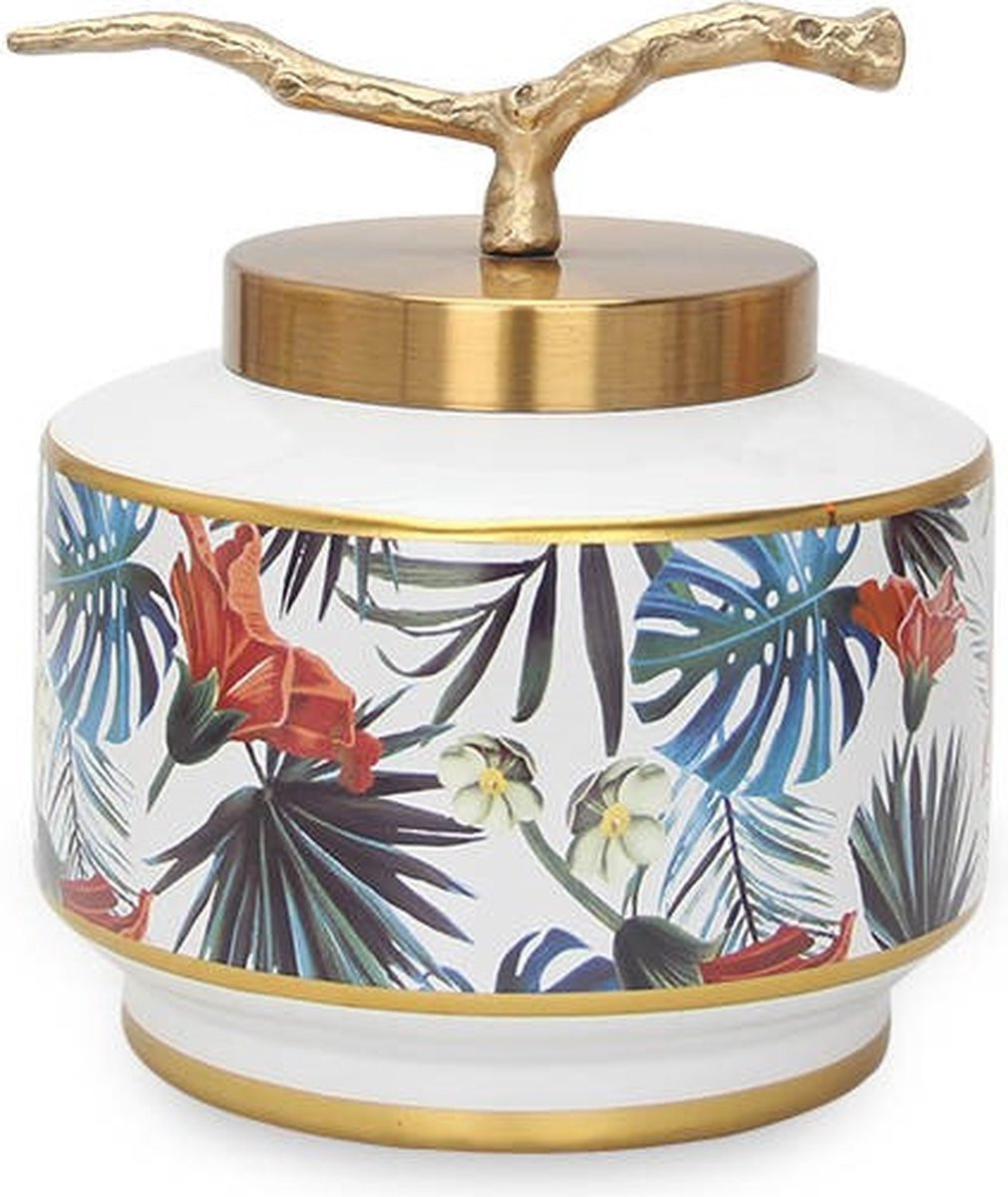 San Naila Decoratieve Porseleinen Gemberpot met Deksel, Meerkleurig Rood Goud Wit Blauw
