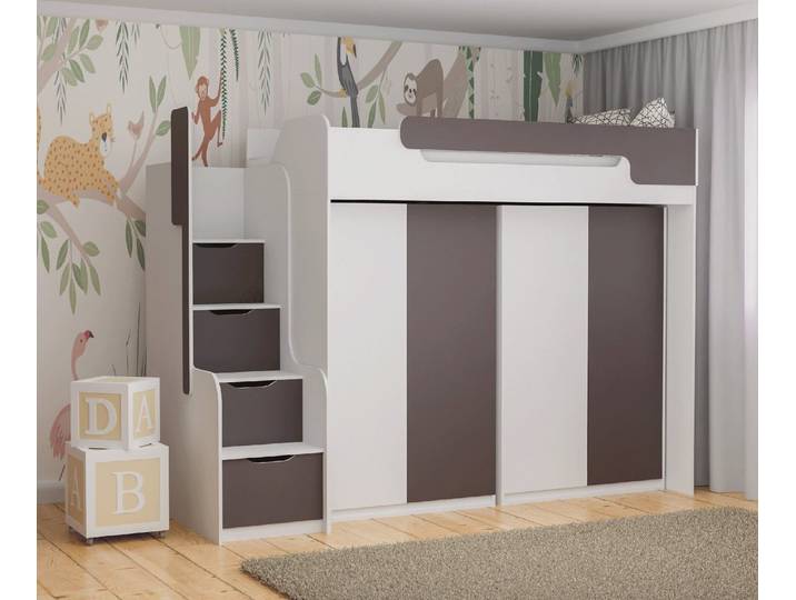 Möbel-Zeit Hochbett Hochbett DORIAN mit 2 Schränken