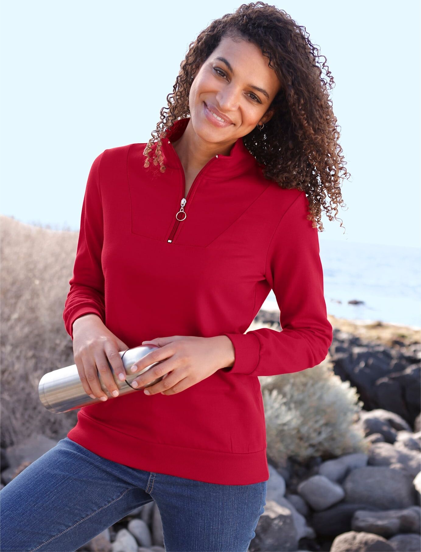 Sweatshirt CASUAL LOOKS, Damen, Gr. 52, rot, 100% Baumwolle, unifarben, Sweatshirts Sweatshirt rot 52