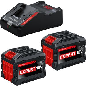 Bosch Werkzeugakku EXPERT EXBA18V-150, Starter-Set, 18V / 15Ah, 2 Schiebeakkus und Schnellladegerät