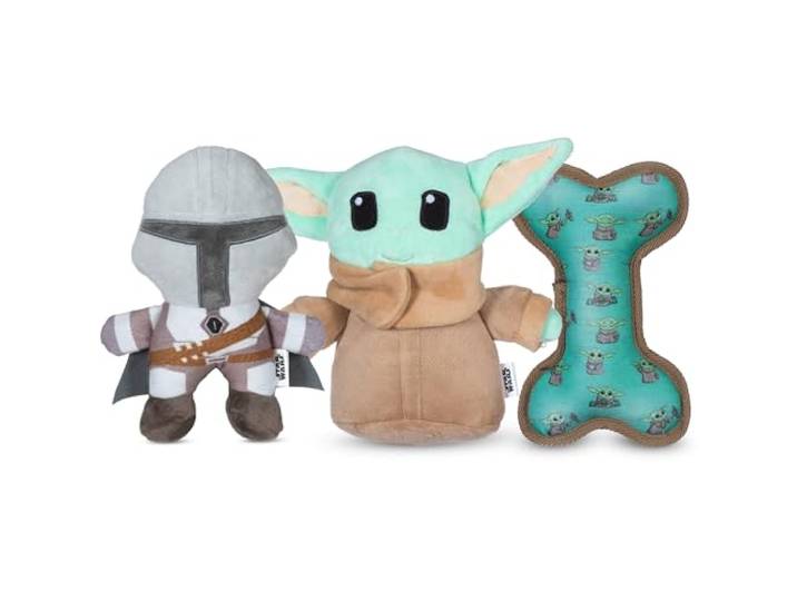 Star Wars for Pets The Mandalorian 3-teiliges Geschenkset für Hunde, enthält 22,9 cm Mandalorian-Plüsch, 22,9 cm Grogu-Plüsch und Oxford-Knochenform-Spielzeug mit Grogu-Druck, quietschendes
