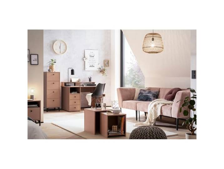 Lomadox Arbeitszimmer Büro Homeoffice Jugendzimmer 3-teilig Kommode Couchtisch Nachtkommode Schreibtisch in apricot