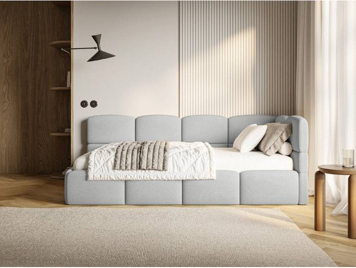 Selsey Jugendbett CLOUDY, Eck-Kopfteil, Matratze & Bettkasten, Chenille hydrophob, 120x200 cm