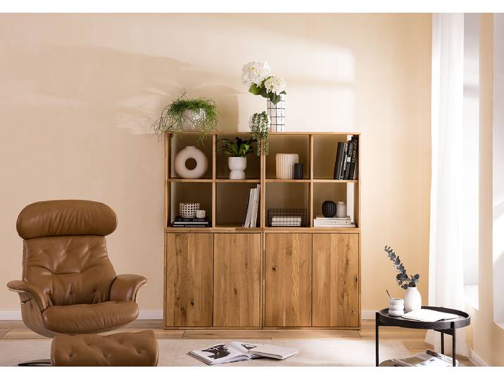 Massive Regalwand offen Massivholz Wildeiche, geölt Braun 148 x 148 x 35cm
