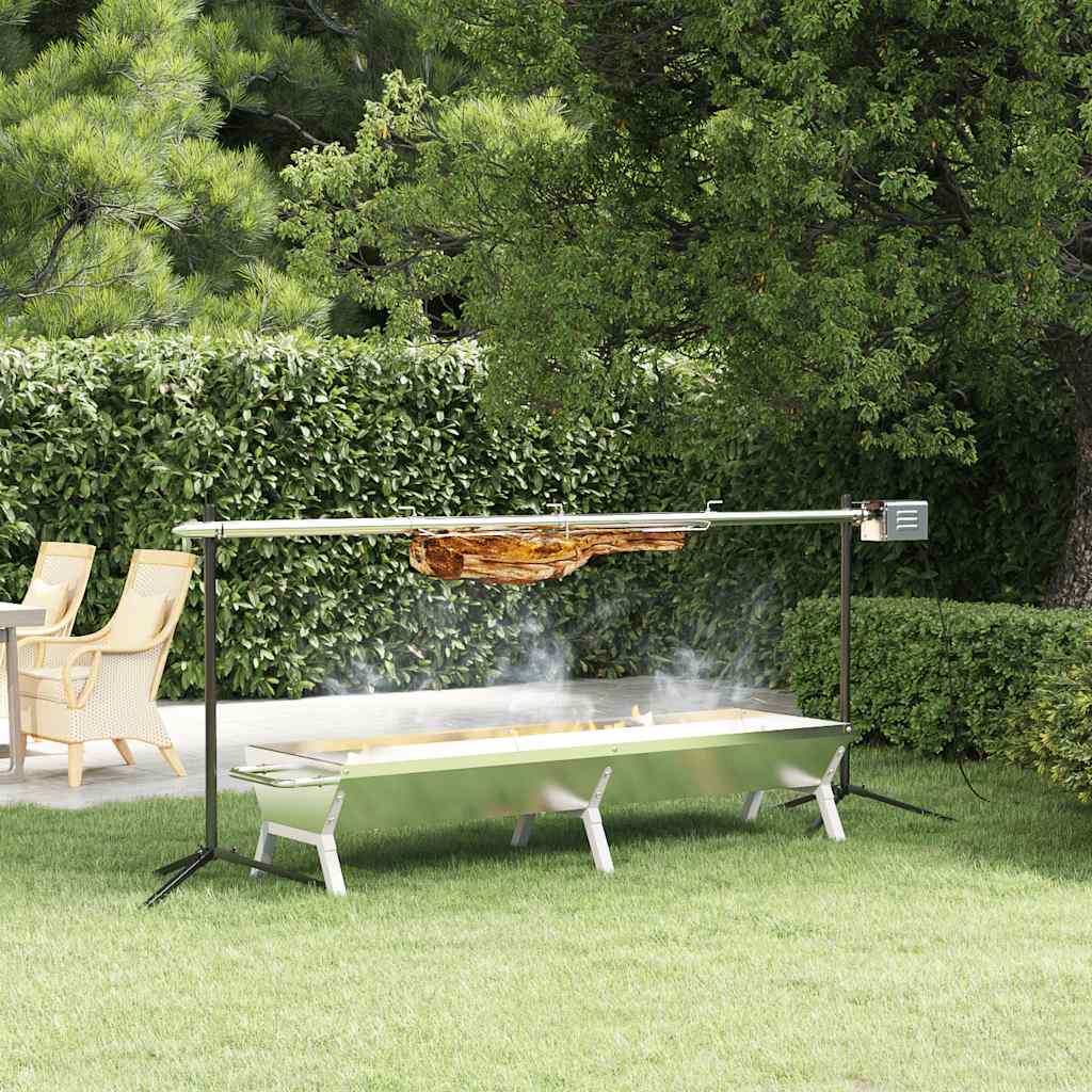 vidaXL Juego de barbacoa automática y bandeja acero inoxidable Plateado