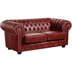 SOFA 2-Sitzer Kath Bezug Wischleder Buche nussbaum dunkel / rot