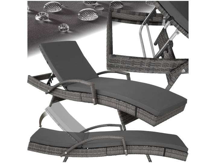 Chaise longue en rotin et aluminium Océane - gris