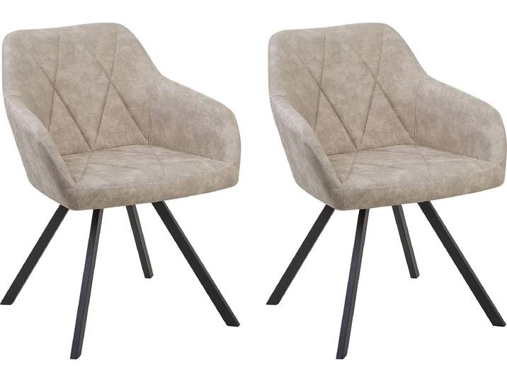 BELIANI Esszimmerstuhl 2er Set beige Polsterbezug Retro-Stil