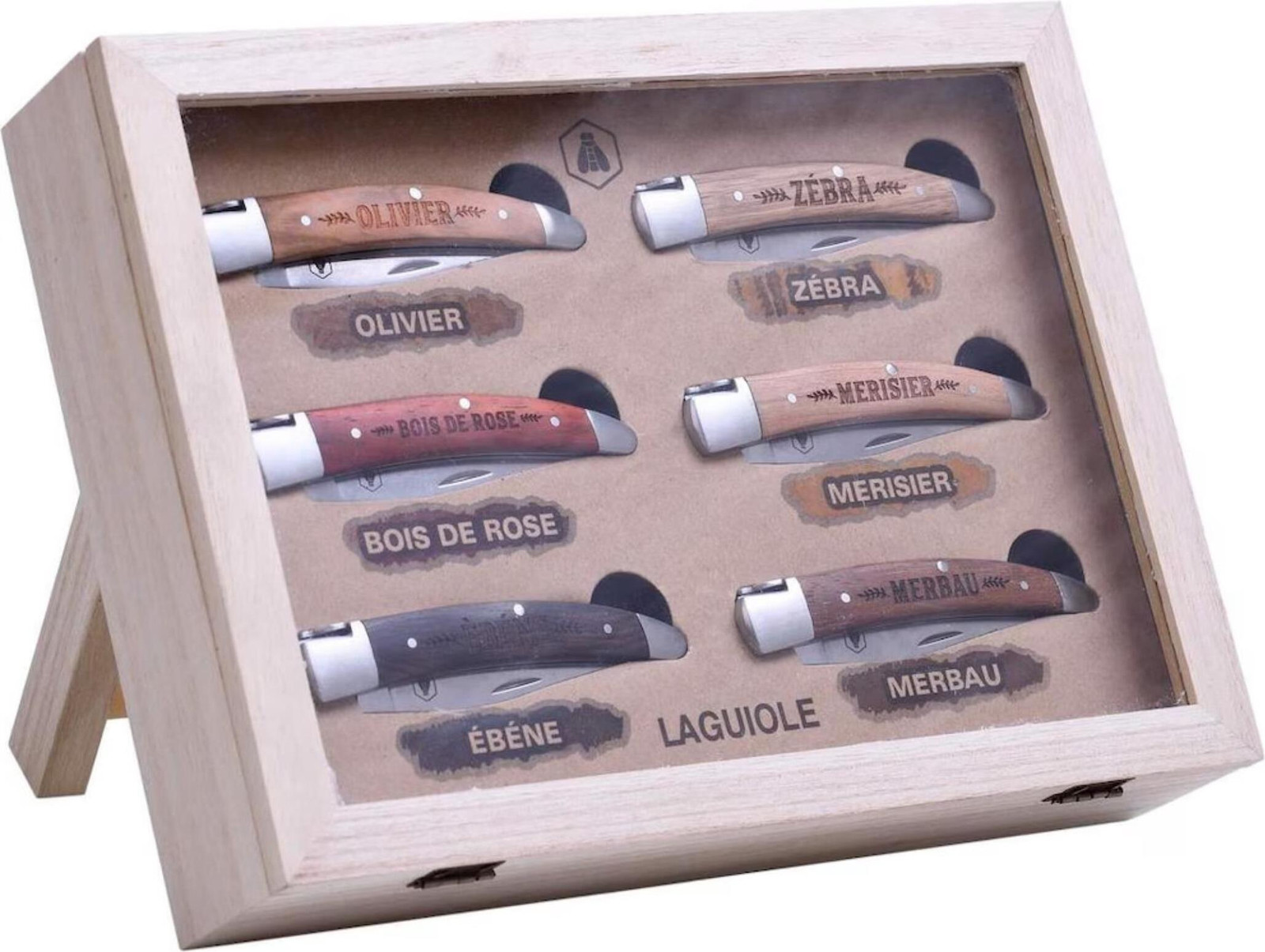 Laguiole Messenset 6-delig met inklapbare houten handgrepen