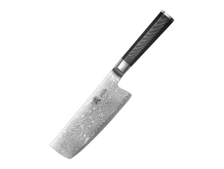 MITSUMOTO SAKARI 16 cm Japanisches Küchenmesser, Damast Nakiri Kochmesser VG-Pro Pulverstahl Küchenmesser, Professionell Handgeschmiedetes Kochmesser, G10-Griff und Exquisite Holzkiste