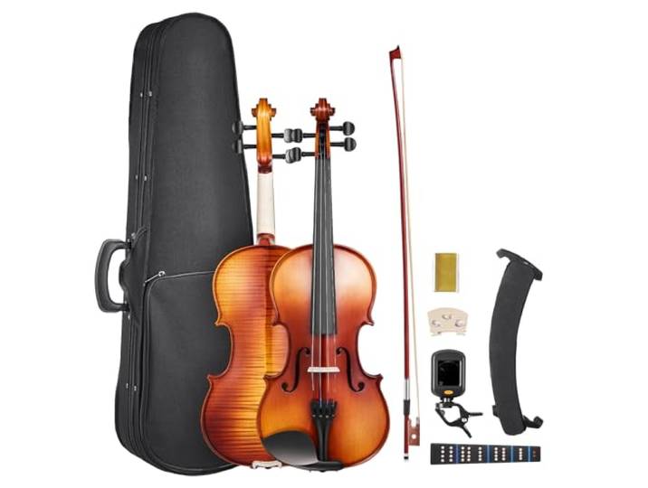 VEVOR Violon 4/4\, Kit Violon Débutants Bois Massif avec Étui\, Colophane\, Archet\, Épaulière\, Chevalet\, Cordes Rechange\, Instrument Musique Professionnel pour Étudiants\, Adultes\, Marron Brillant Motif