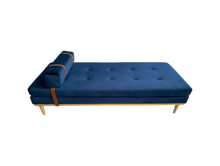 Liege Romina Blau, Natur, Braun Samt, Hevea, Kunstleder B 180 T 75 H 42 cm - Liege