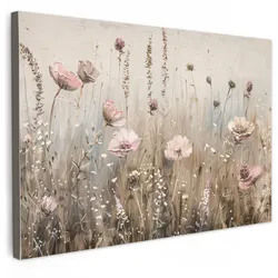 LEINWANDBILD Blumen - Rosa - Modern - Beige Wanddeko 90x60 cm