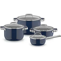 Fusiontec Mineral Pro Topfset mit Stielkasserolle und 4 Deckeln, ozeanblau, 8-tlg.
