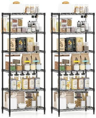 Costway Set of 2 6-Tier Metal Storage Shelving Unit with V-Shaped Wire Rack and 900 LBS Capacity-Black