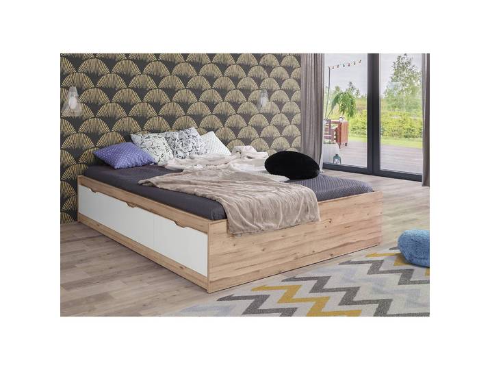 Bettgestell Weser 160 x 200cm Spanplatte Braun/Weiß Eiche