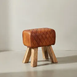 KADIMA DESIGN Exklusiver Sitzhocker aus Echtleder mit Rautenmuster, Stilvolles und strapazierfähiges Möbelstück