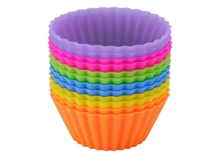 Muffinform Silikon 12-teiliges Set 6 Farben, Mehrfarbig, Kunststoff, 4.5x3.5x7 cm, Backen & Backzubehör, Backformen, Muffinformen