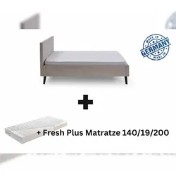 Aileenstore Polsterbett mit Matratze 140x200 Bettgestell Bett Doppelbett mit Kopfteil Beige Made in Germany