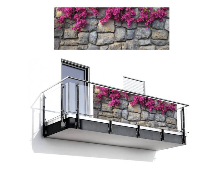 MuchoWow Balkon-Sichtschutz Bougainvillea - Steinmauer - Rosa, Magenta, Kunststoff, Rechteckig, 300x110 cm, Sonnenschutz, Sichtschutz