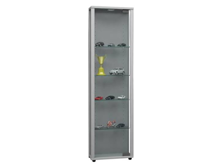 VCM Standvitrine Silber 33x18x115 cm 1 Tür 5 Fächer Glas Holzwerkstoff