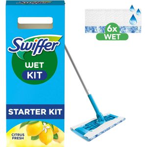 Swiffer Bodenwischer Wet Kit Citrus, Starterset, Flachwischer 26cm mit 6 Feuchttüchern