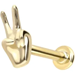 14 Karat Gold Labret mit Push Fit PEACE-ZEICHEN