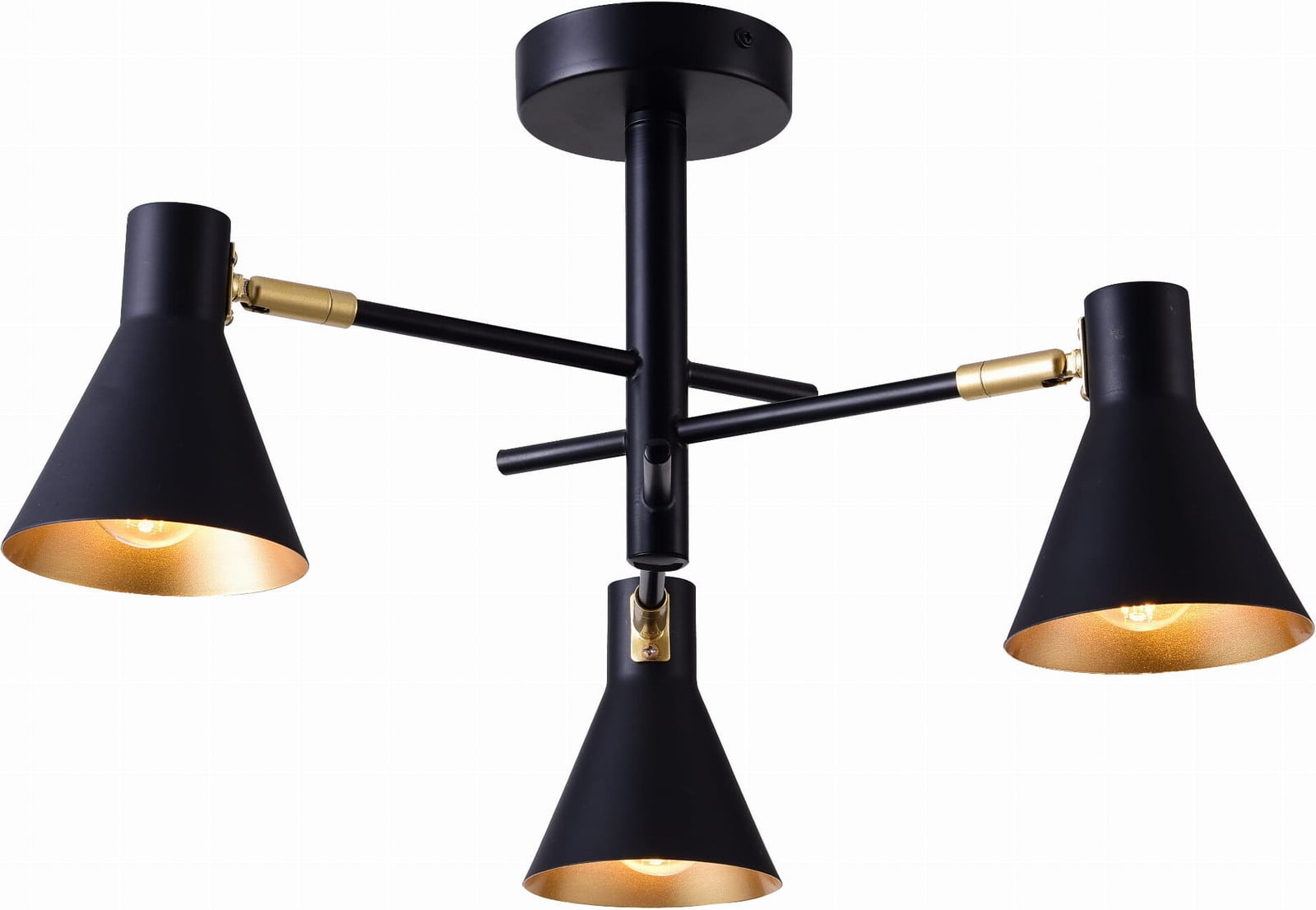 Veneti LESS Drie-armige hanglamp in industriële stijl - Zwart/Goud - 3xE14 40W