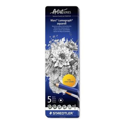 STAEDTLER Bleistifte Lumograph Aquarell Bleistifte, 6er Set, 5 Bleistifte + 1 Pinsel