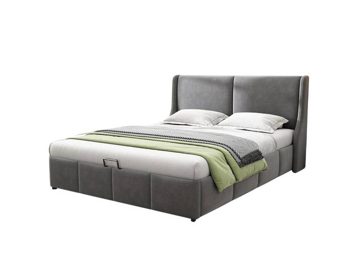 Okwish Polsterbett 140/200 cm grau mit Stauraum und Kissenkopfteil, Grau, 140x200 cm, Schlafzimmer, Betten, Polsterbetten