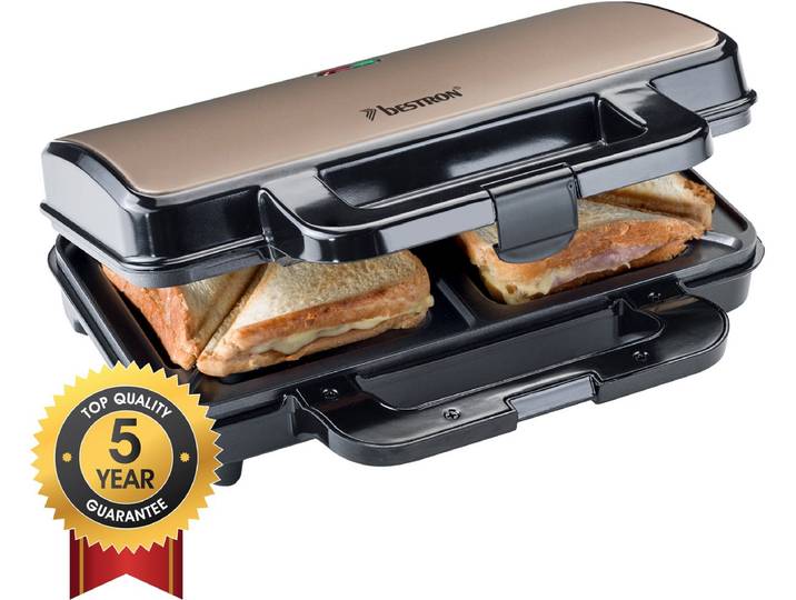 Bestron Tosti apparaat - ASM90XLSAT - 900W - Voor 2 tosti's - Anti aanbaklaag - Wit/Grijs - 5 jaar garantie