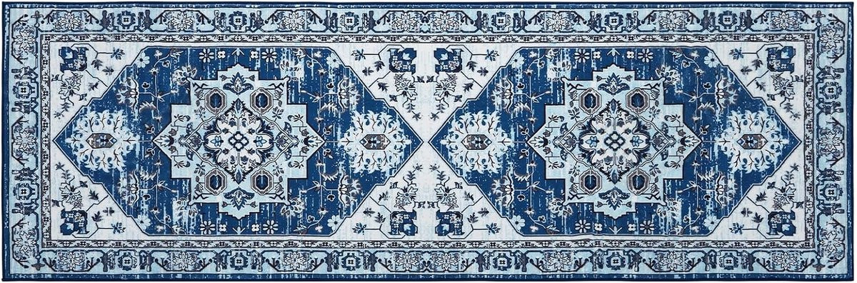 Triumpunpre Vintage Vloerkleed met Bloemmotief - Navy - Polyester - 60 x 230 cm