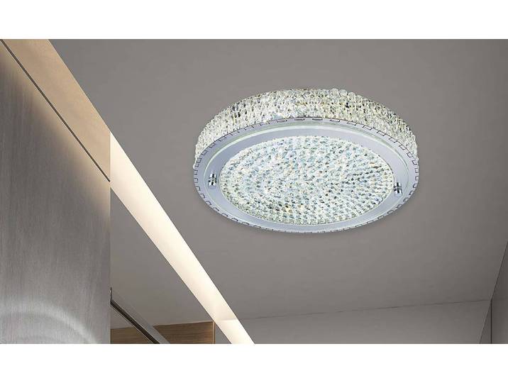 LED-Deckenleuchte Florida 40 x 9 x 40cm Silber Edelstahl, verchromt Kristallglas LED LED-Platine