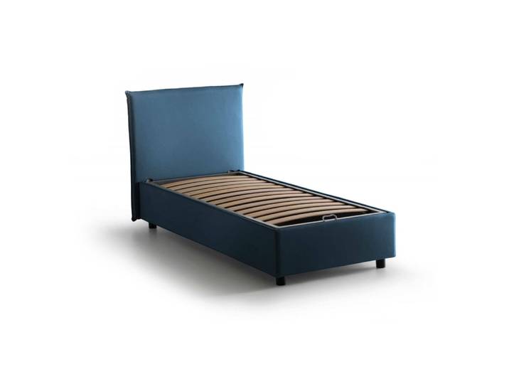 Lit simple en tissu bleu 90x200 cm