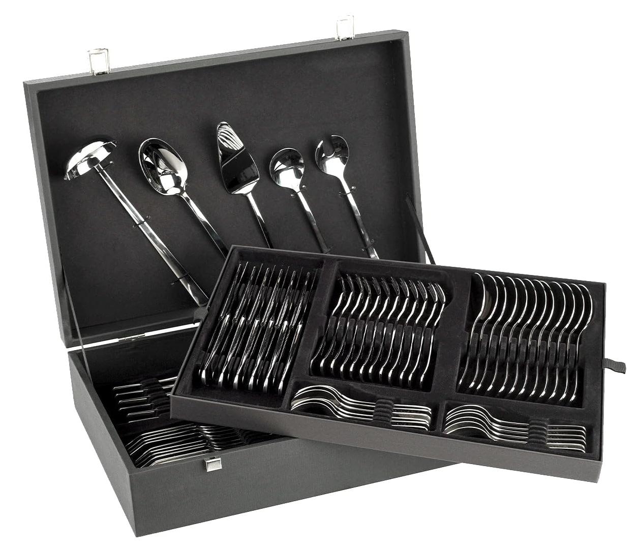 Ein Besteckset aus Edelstahl 18/10 - 113 Teile - Monoblock-Ausführung - Silberfarben
