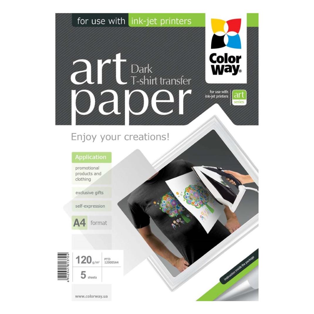 Colorway ART Photo Paper T-shirt transfer (dark), A4, 120 g/m2, 5 sheets (120 g/m², A4, 5 Stk.) (PTD120005A4)